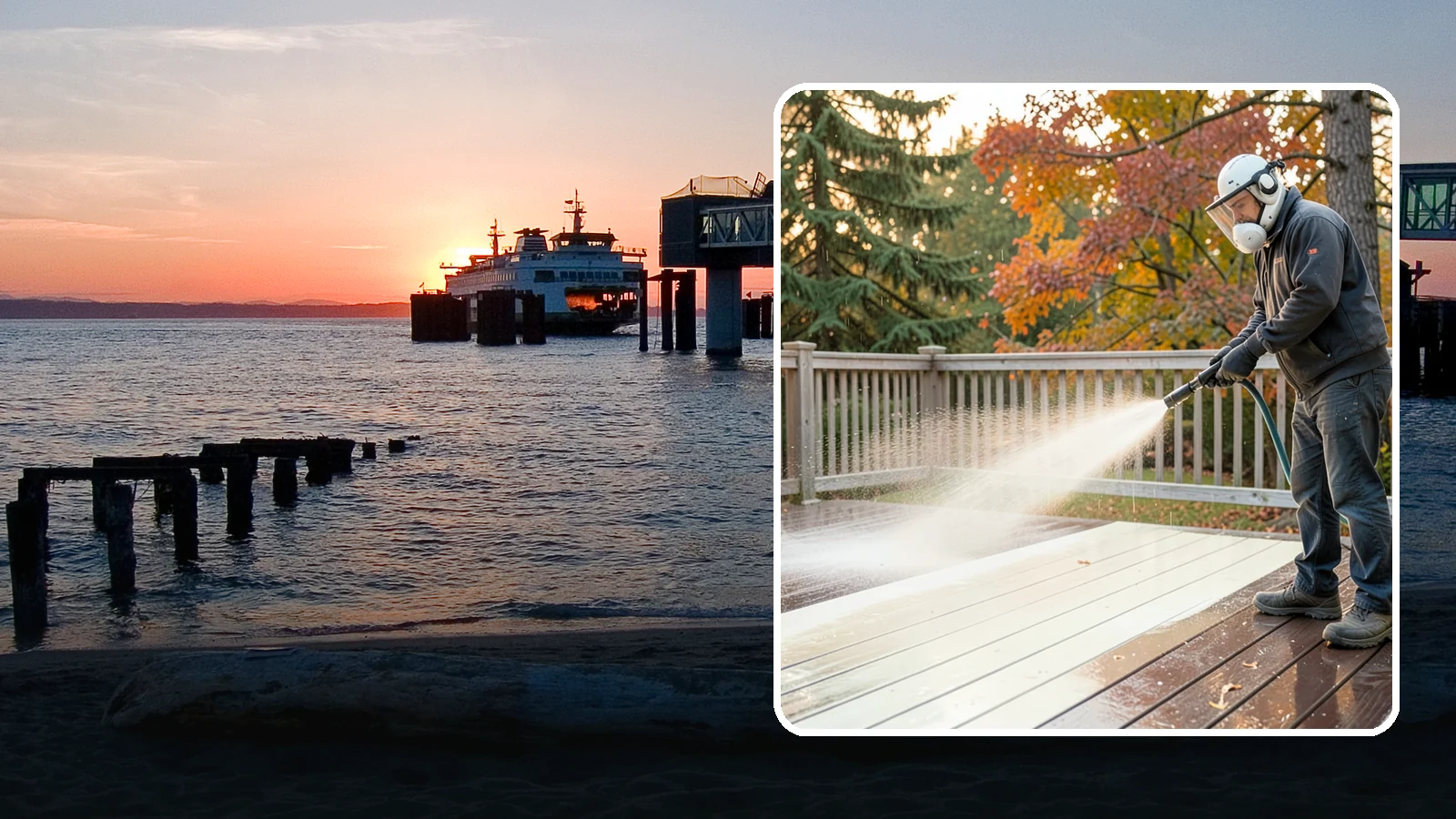 Composite Deck Cleaning in Edmonds, Snohomish County, WA - Clean composite decking to clear the mold and algae that even Trex-style boards grow in the Northwest.