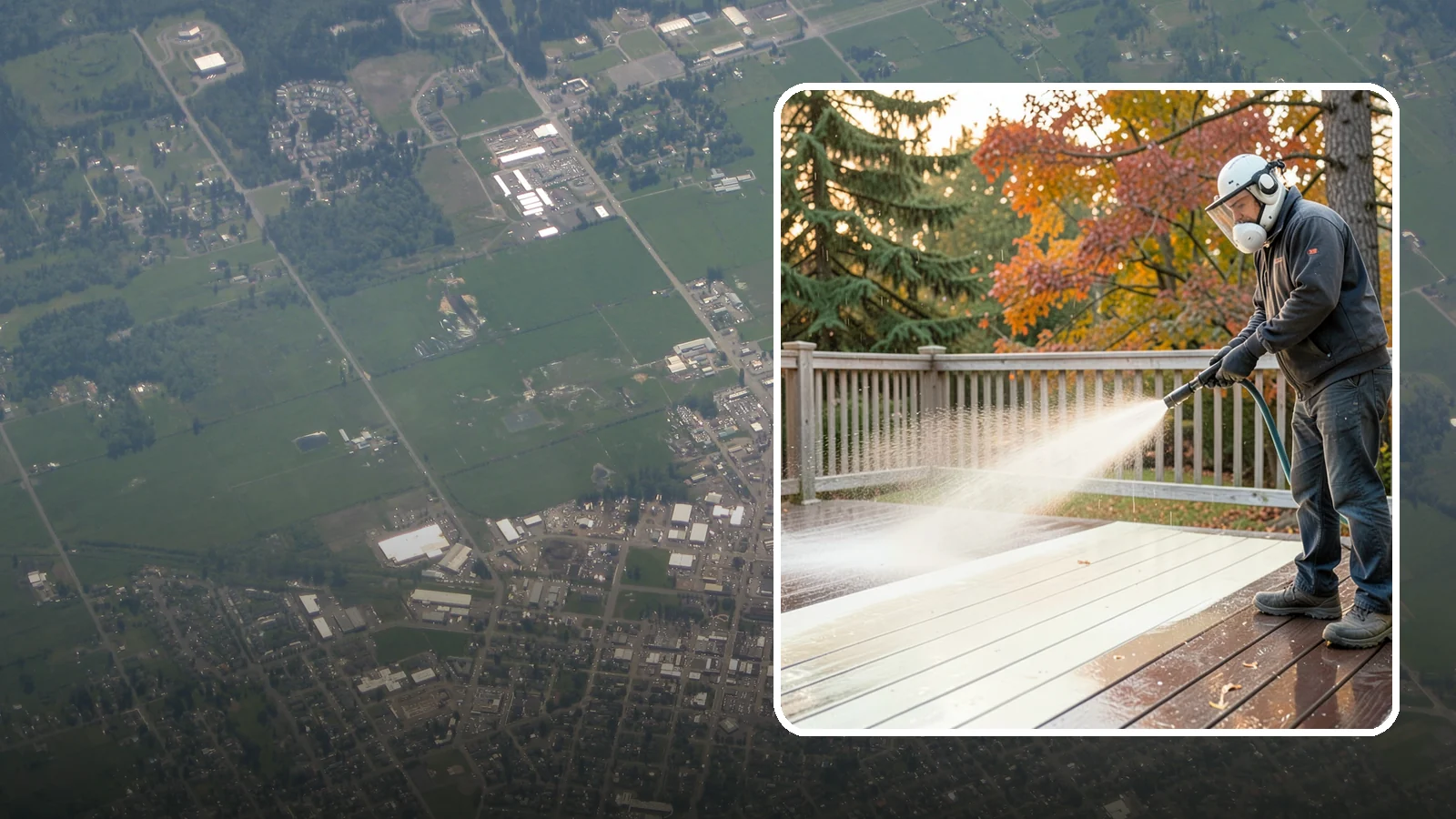 Composite Deck Cleaning in Enumclaw, King County, WA - Clean composite decking to clear the mold and algae that even Trex-style boards grow in the Northwest.