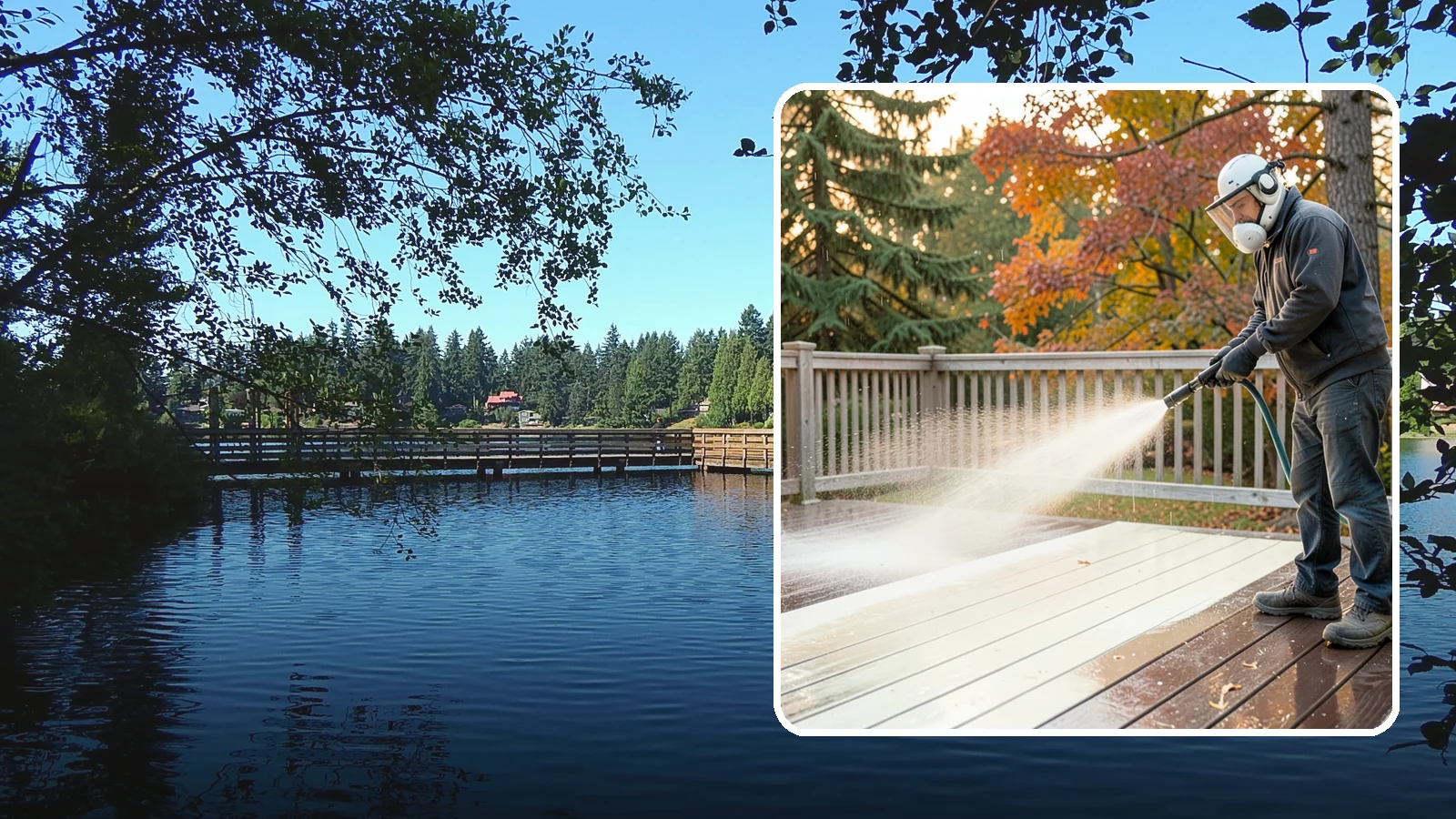 Composite Deck Cleaning in Federal Way, King County, WA - Clean composite decking to clear the mold and algae that even Trex-style boards grow in the Northwest.