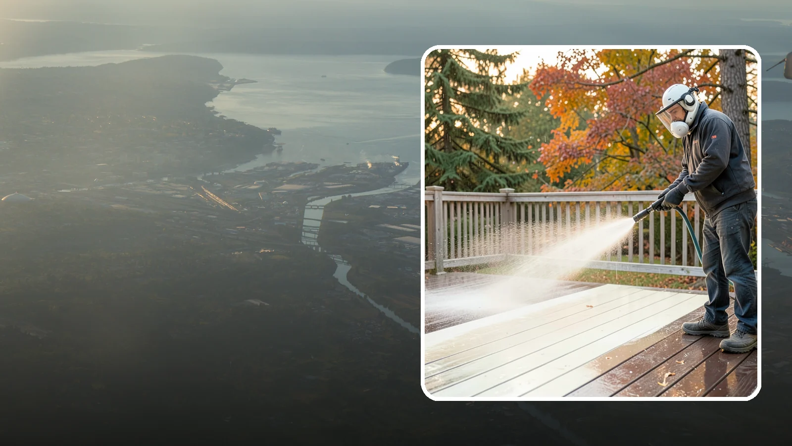 Composite Deck Cleaning in Fife, Pierce County, WA - Clean composite decking to clear the mold and algae that even Trex-style boards grow in the Northwest.