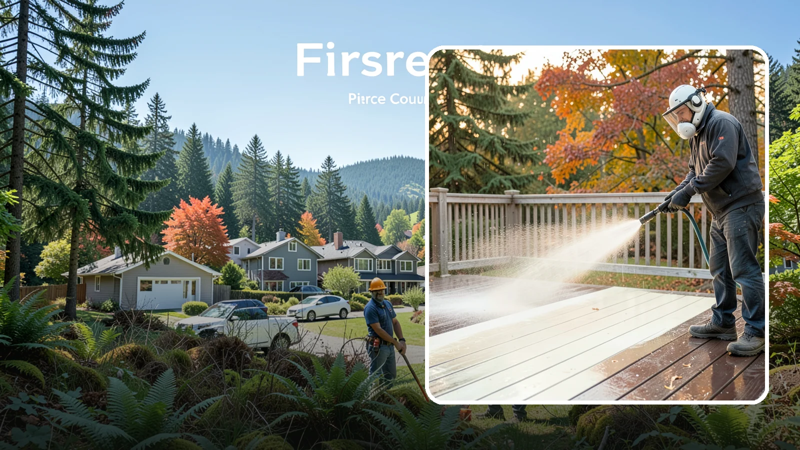 Composite Deck Cleaning in Fircrest, Pierce County, WA - Clean composite decking to clear the mold and algae that even Trex-style boards grow in the Northwest.