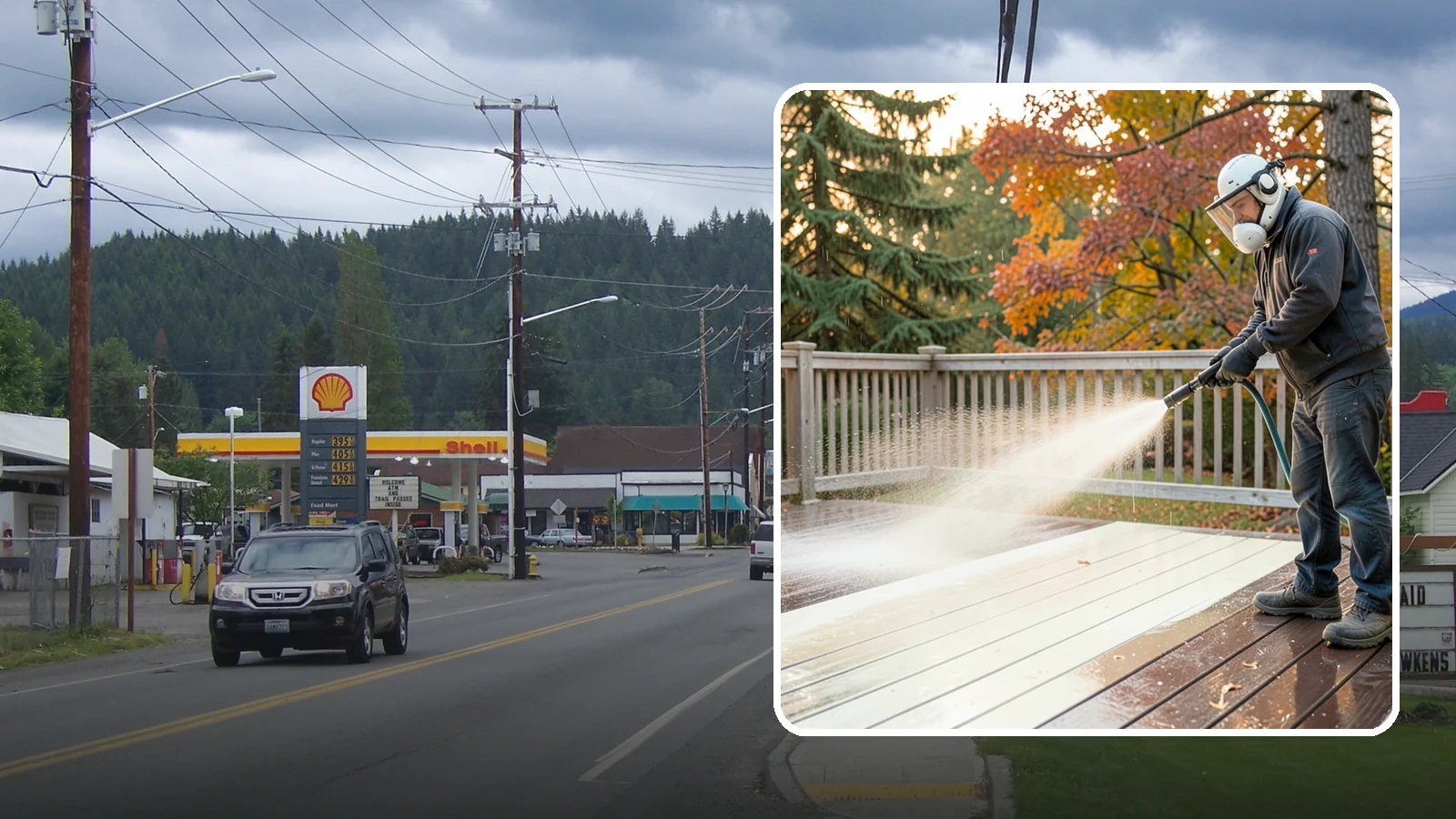 Composite Deck Cleaning in Granite Falls, Snohomish County, WA - Clean composite decking to clear the mold and algae that even Trex-style boards grow in the Northwest.