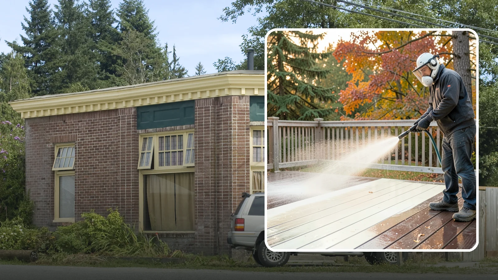 Composite Deck Cleaning in Hamilton, Skagit County, WA - Clean composite decking to clear the mold and algae that even Trex-style boards grow in the Northwest.