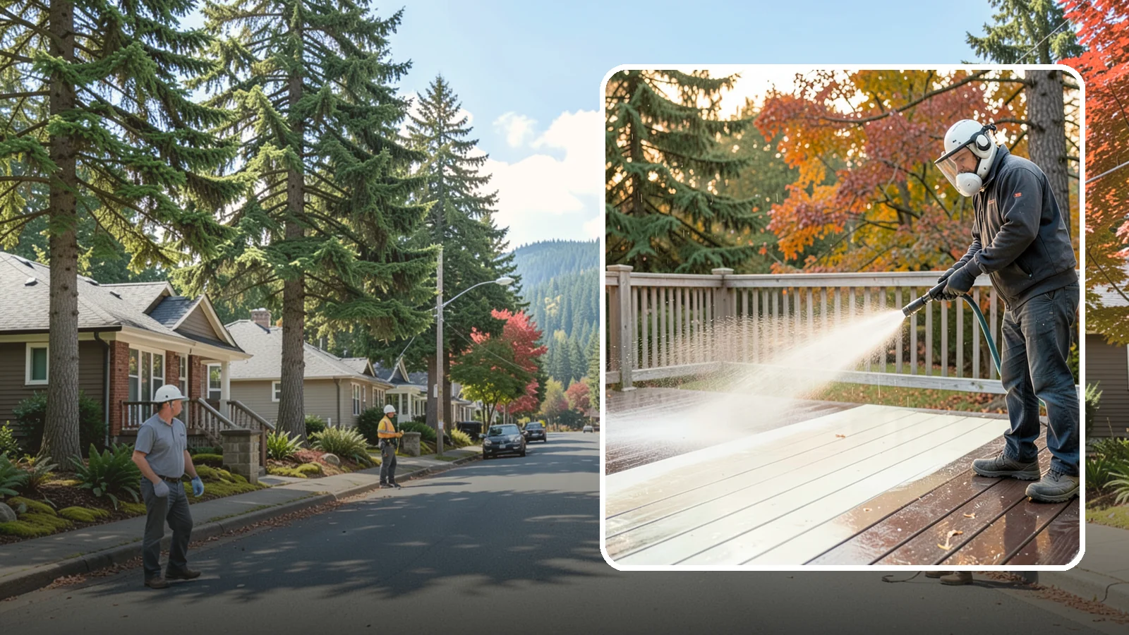 Composite Deck Cleaning in Hunts Point, King County, WA - Clean composite decking to clear the mold and algae that even Trex-style boards grow in the Northwest.