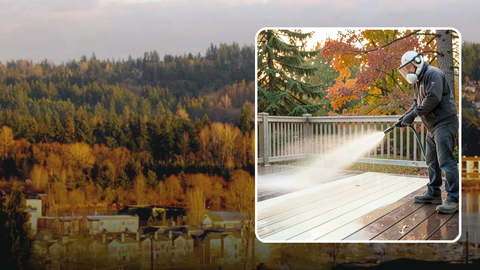 Composite Deck Cleaning in Kenmore, King County, WA - Clean composite decking to clear the mold and algae that even Trex-style boards grow in the Northwest.