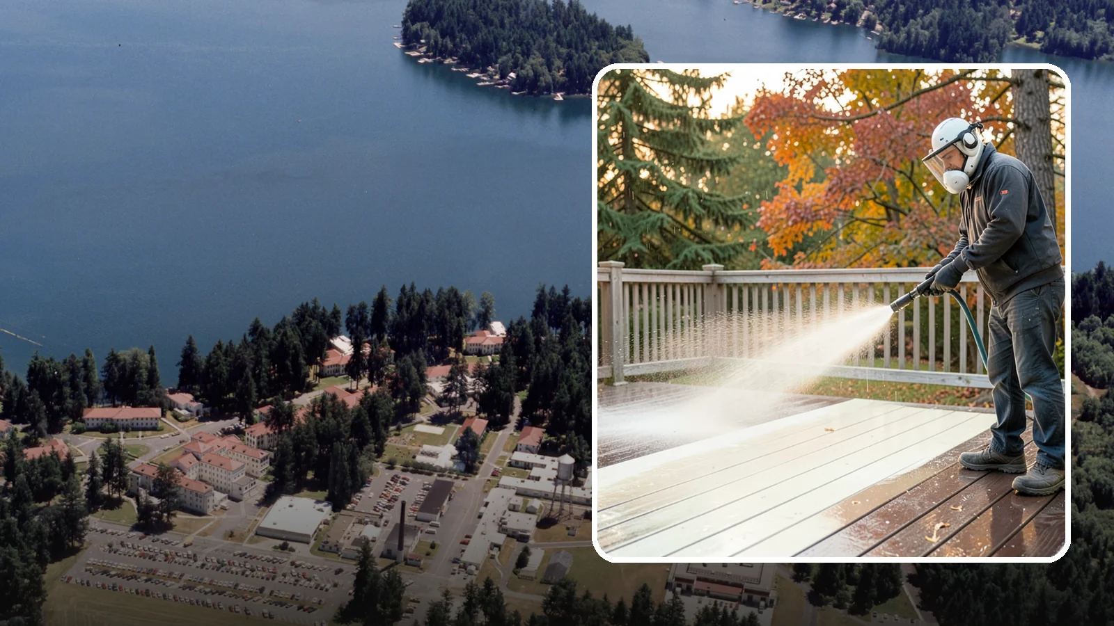 Composite Deck Cleaning in Lakewood, Pierce County, WA - Clean composite decking to clear the mold and algae that even Trex-style boards grow in the Northwest.