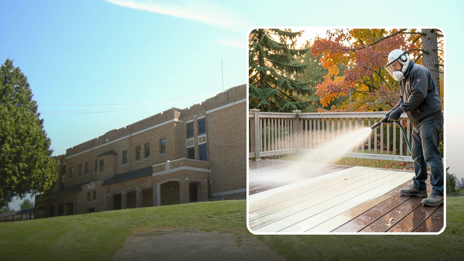 Composite Deck Cleaning in Maple Valley, King County, WA - Clean composite decking to clear the mold and algae that even Trex-style boards grow in the Northwest.