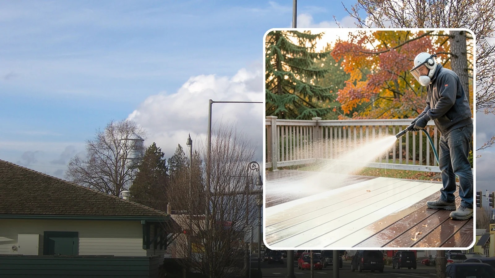 Composite Deck Cleaning in Marysville, Snohomish County, WA - Clean composite decking to clear the mold and algae that even Trex-style boards grow in the Northwest.