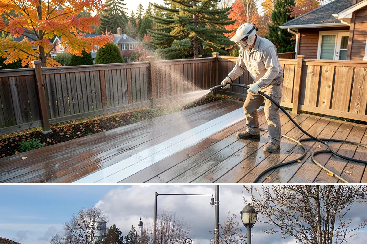 Composite Deck Cleaning in Marysville, Snohomish County, WA - Composite decks can be cleaned spring through fall, ideally before summer entertaining.