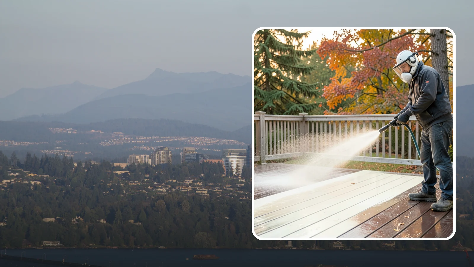 Composite Deck Cleaning in Medina, King County, WA - Clean composite decking to clear the mold and algae that even Trex-style boards grow in the Northwest.