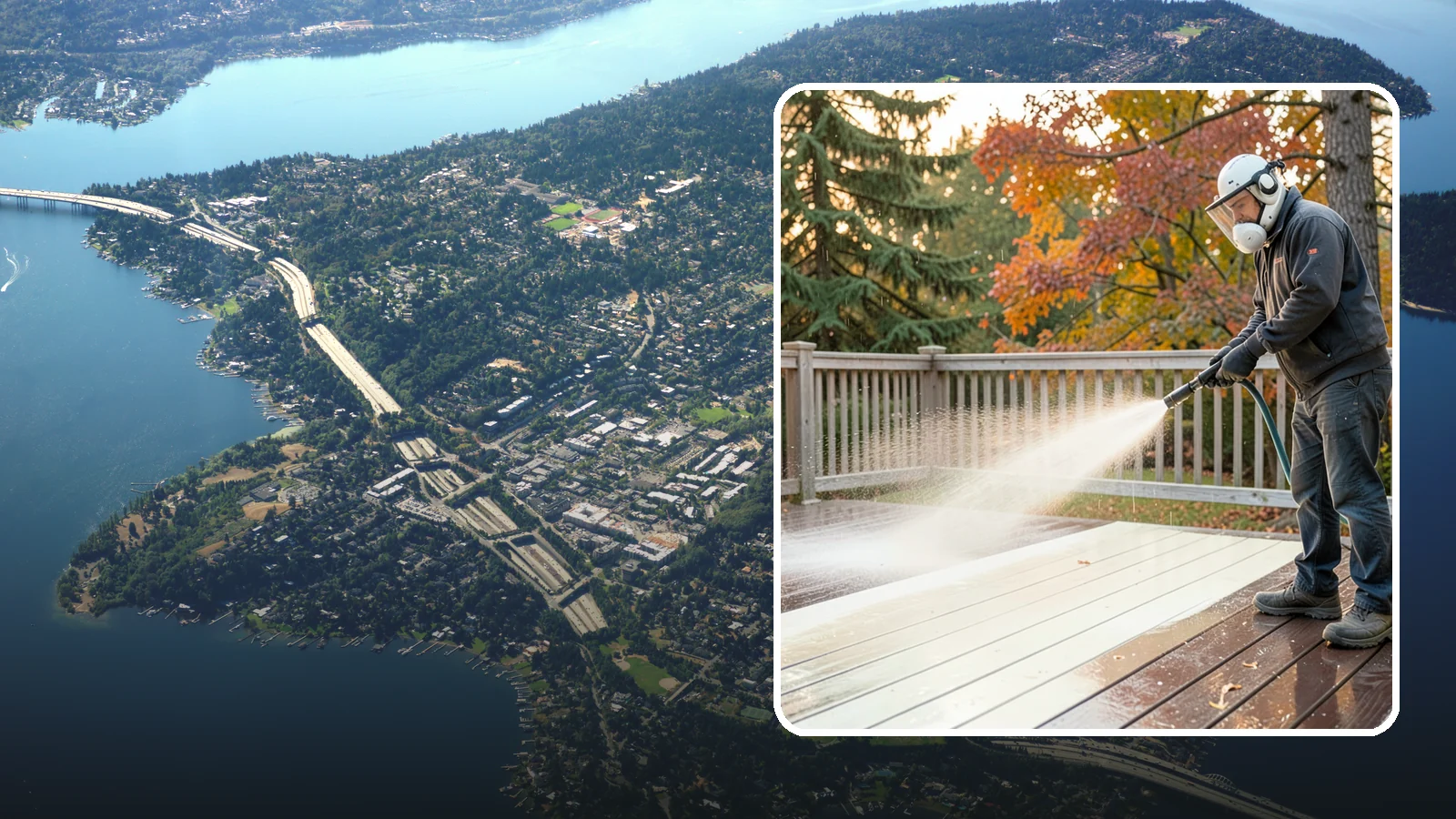 Composite Deck Cleaning in Mercer Island, King County, WA - Clean composite decking to clear the mold and algae that even Trex-style boards grow in the Northwest.