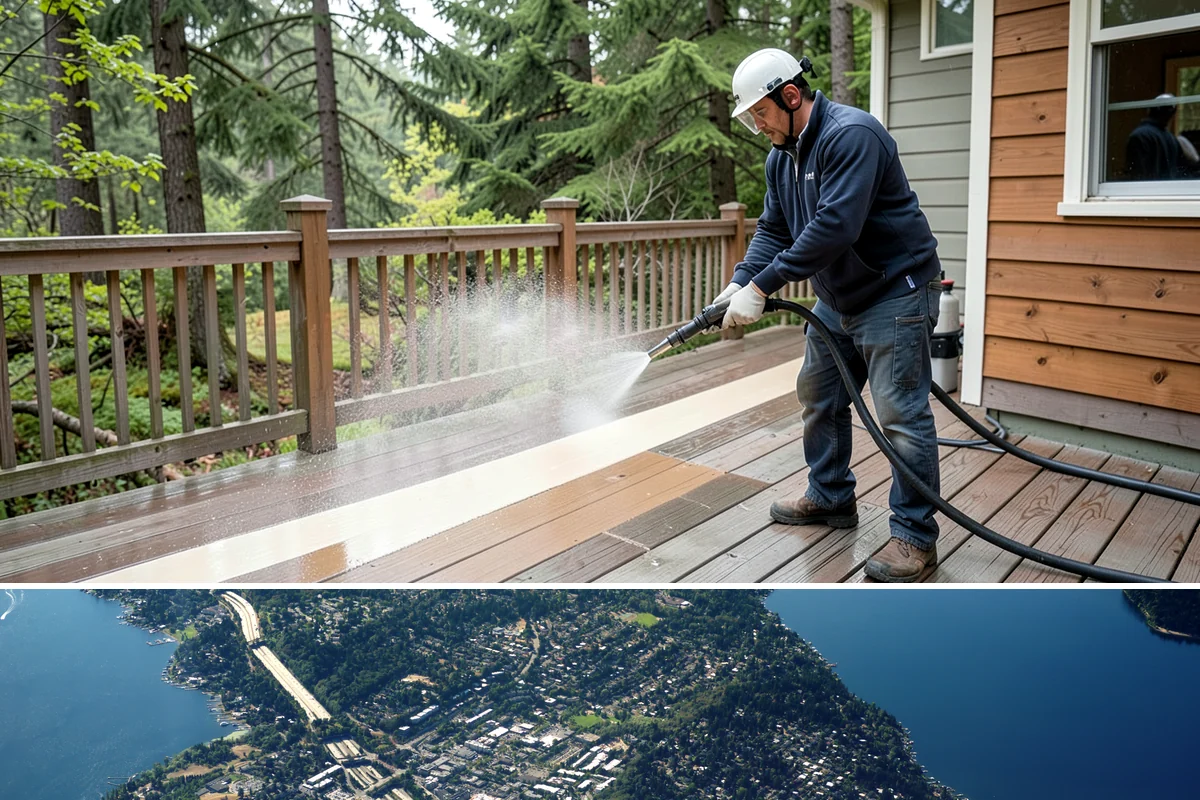 Composite Deck Cleaning in Mercer Island, King County, WA - Composite decks can be cleaned spring through fall, ideally before summer entertaining.