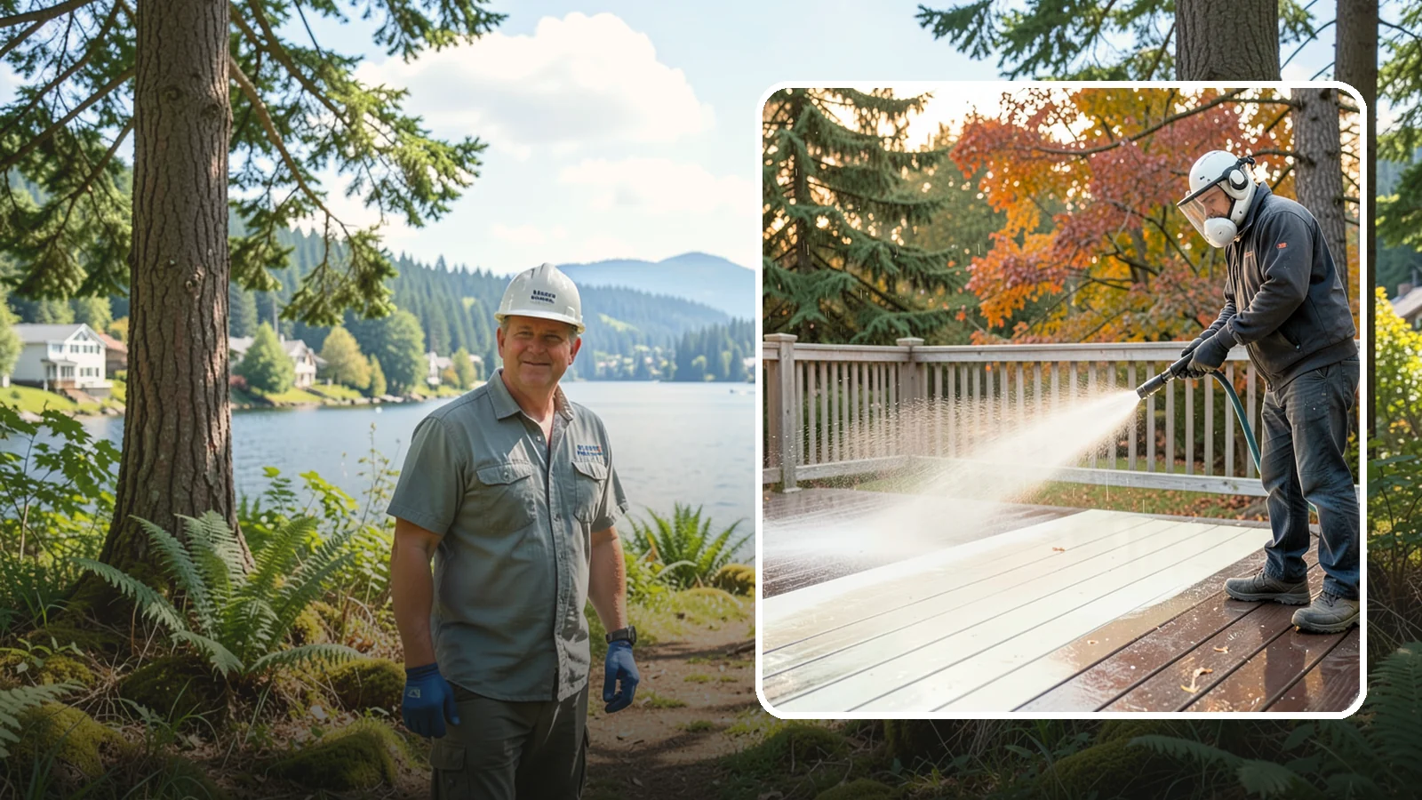 Composite Deck Cleaning in Milton, King County, WA - Clean composite decking to clear the mold and algae that even Trex-style boards grow in the Northwest.