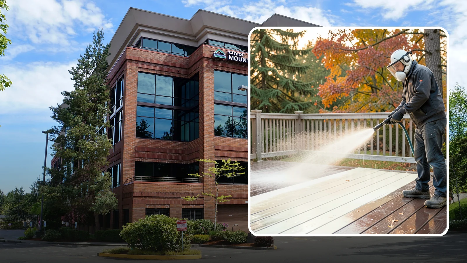 Composite Deck Cleaning in Mountlake Terrace, Snohomish County, WA - Clean composite decking to clear the mold and algae that even Trex-style boards grow in the Northwest.
