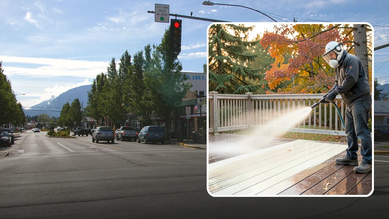 Composite Deck Cleaning in North Bend, King County, WA - Clean composite decking to clear the mold and algae that even Trex-style boards grow in the Northwest.