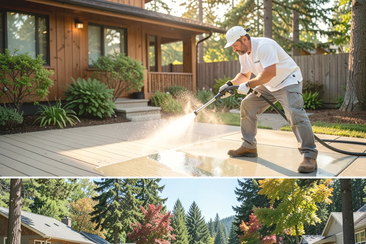 Composite Deck Cleaning in Orting, Pierce County, WA - Composite decks can be cleaned spring through fall, ideally before summer entertaining.