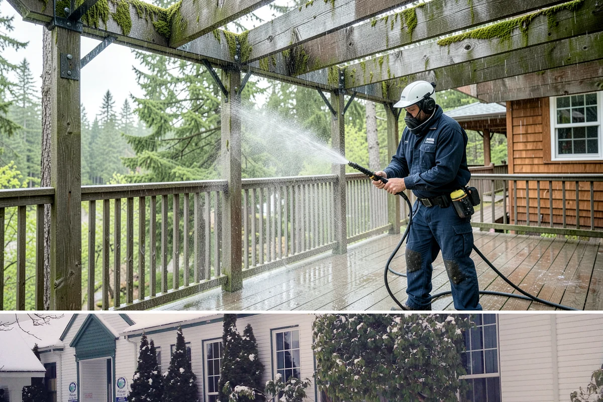 Composite Deck Cleaning in Pacific, King County, WA - Composite decks can be cleaned spring through fall, ideally before summer entertaining.