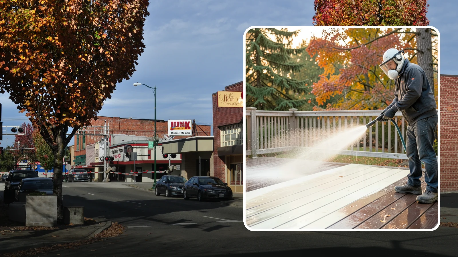 Composite Deck Cleaning in Puyallup, Pierce County, WA - Clean composite decking to clear the mold and algae that even Trex-style boards grow in the Northwest.