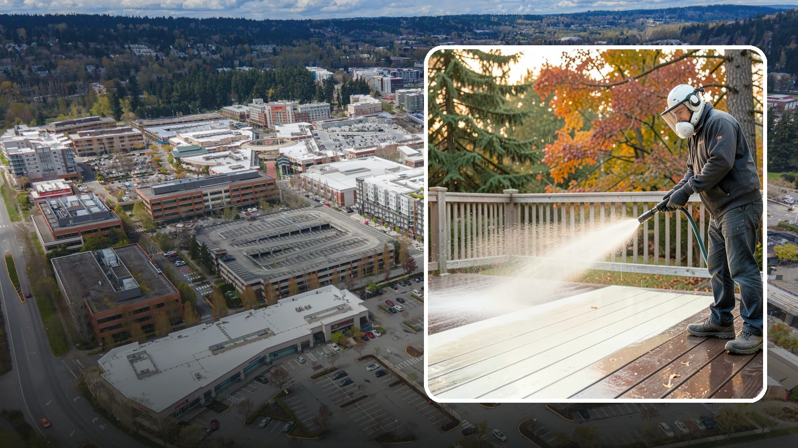 Composite Deck Cleaning in Redmond, King County, WA - Clean composite decking to clear the mold and algae that even Trex-style boards grow in the Northwest.