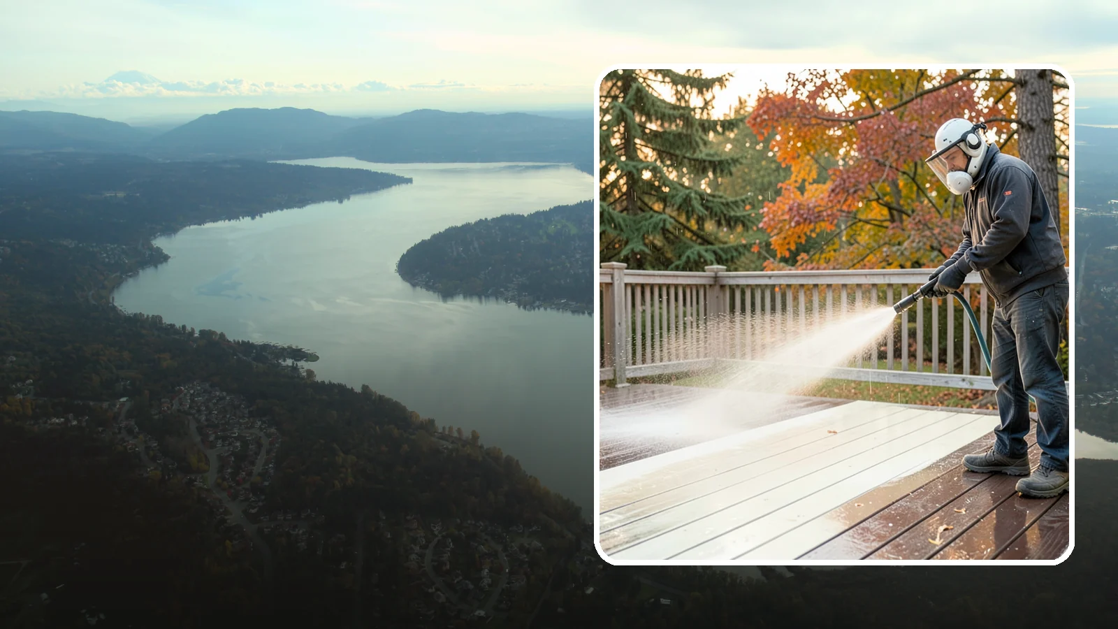 Composite Deck Cleaning in Sammamish, King County, WA - Clean composite decking to clear the mold and algae that even Trex-style boards grow in the Northwest.