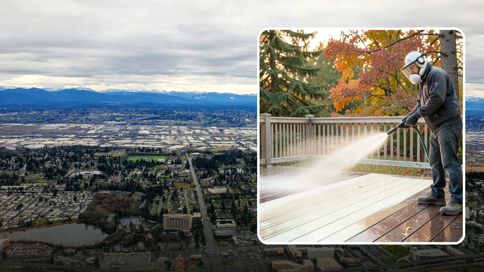 Composite Deck Cleaning in SeaTac, King County, WA - Clean composite decking to clear the mold and algae that even Trex-style boards grow in the Northwest.
