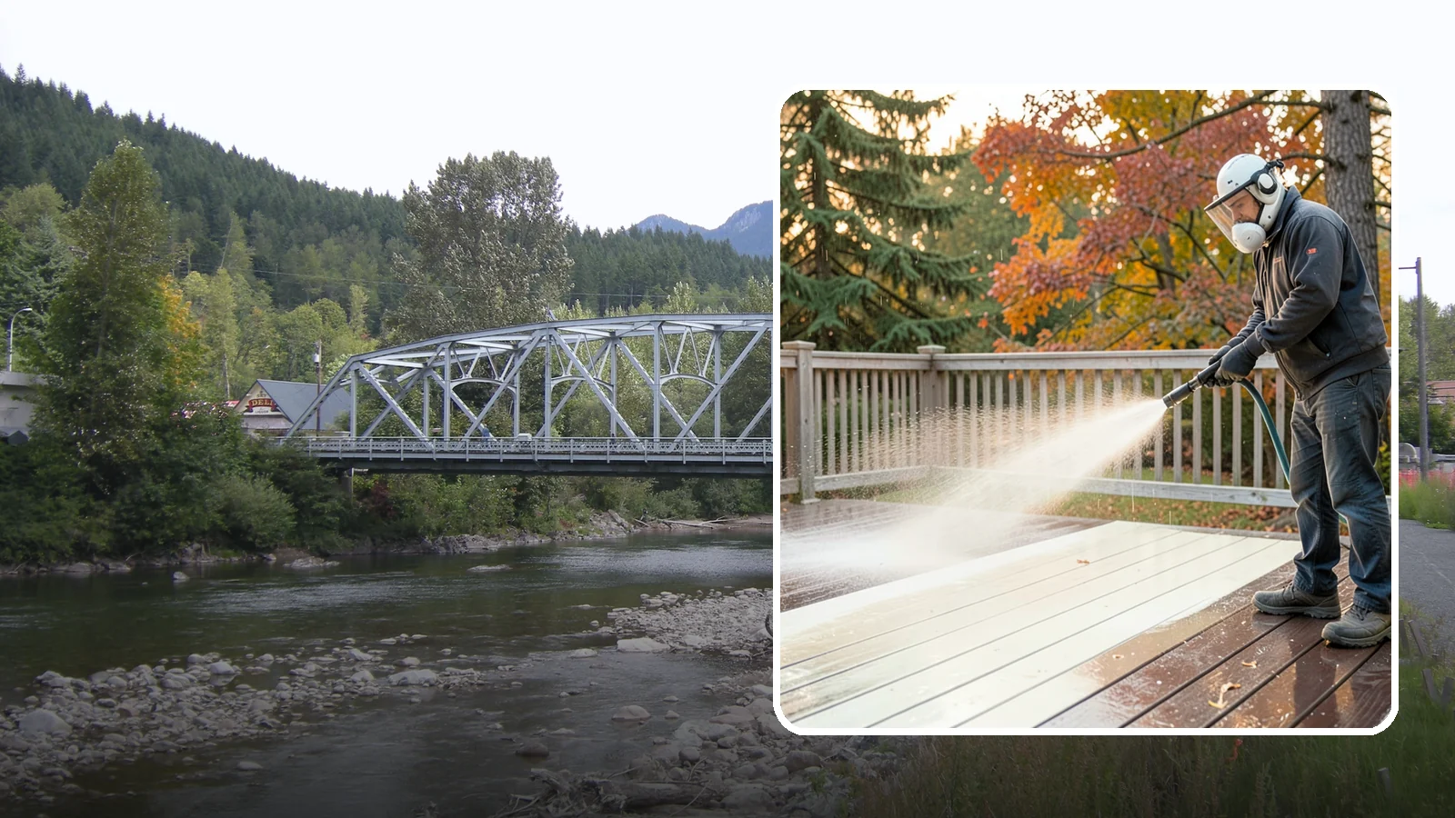 Composite Deck Cleaning in Skykomish, King County, WA - Clean composite decking to clear the mold and algae that even Trex-style boards grow in the Northwest.
