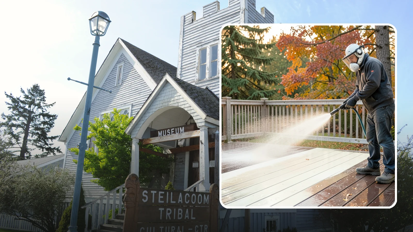 Composite Deck Cleaning in Steilacoom, Pierce County, WA - Clean composite decking to clear the mold and algae that even Trex-style boards grow in the Northwest.