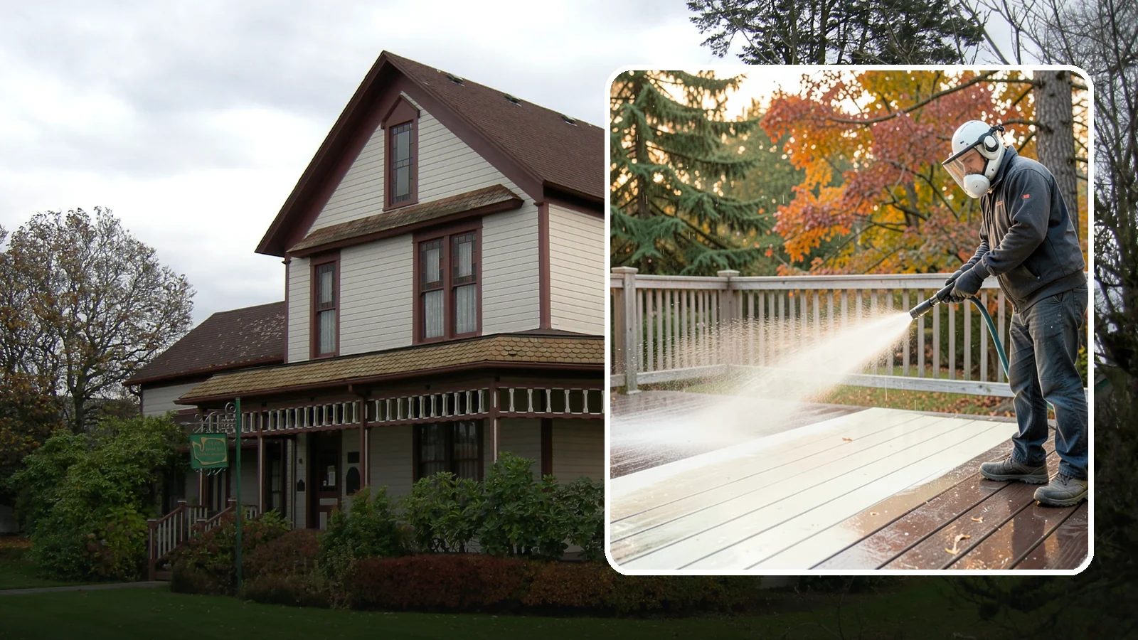 Composite Deck Cleaning in Sumner, Pierce County, WA - Clean composite decking to clear the mold and algae that even Trex-style boards grow in the Northwest.