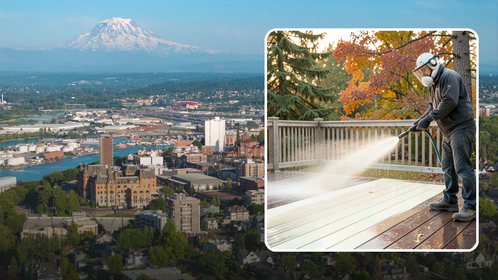 Composite Deck Cleaning in Tacoma, Pierce County, WA - Clean composite decking to clear the mold and algae that even Trex-style boards grow in the Northwest.