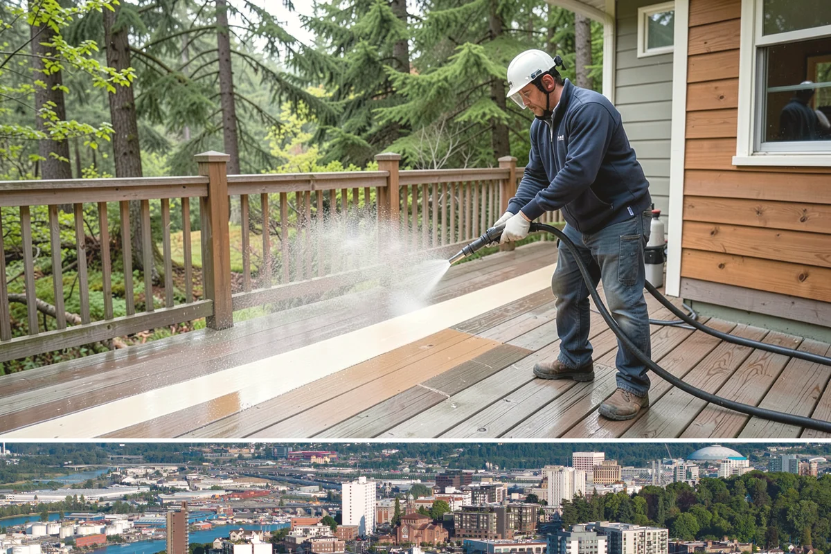 Composite Deck Cleaning in Tacoma, Pierce County, WA - Composite decks can be cleaned spring through fall, ideally before summer entertaining.