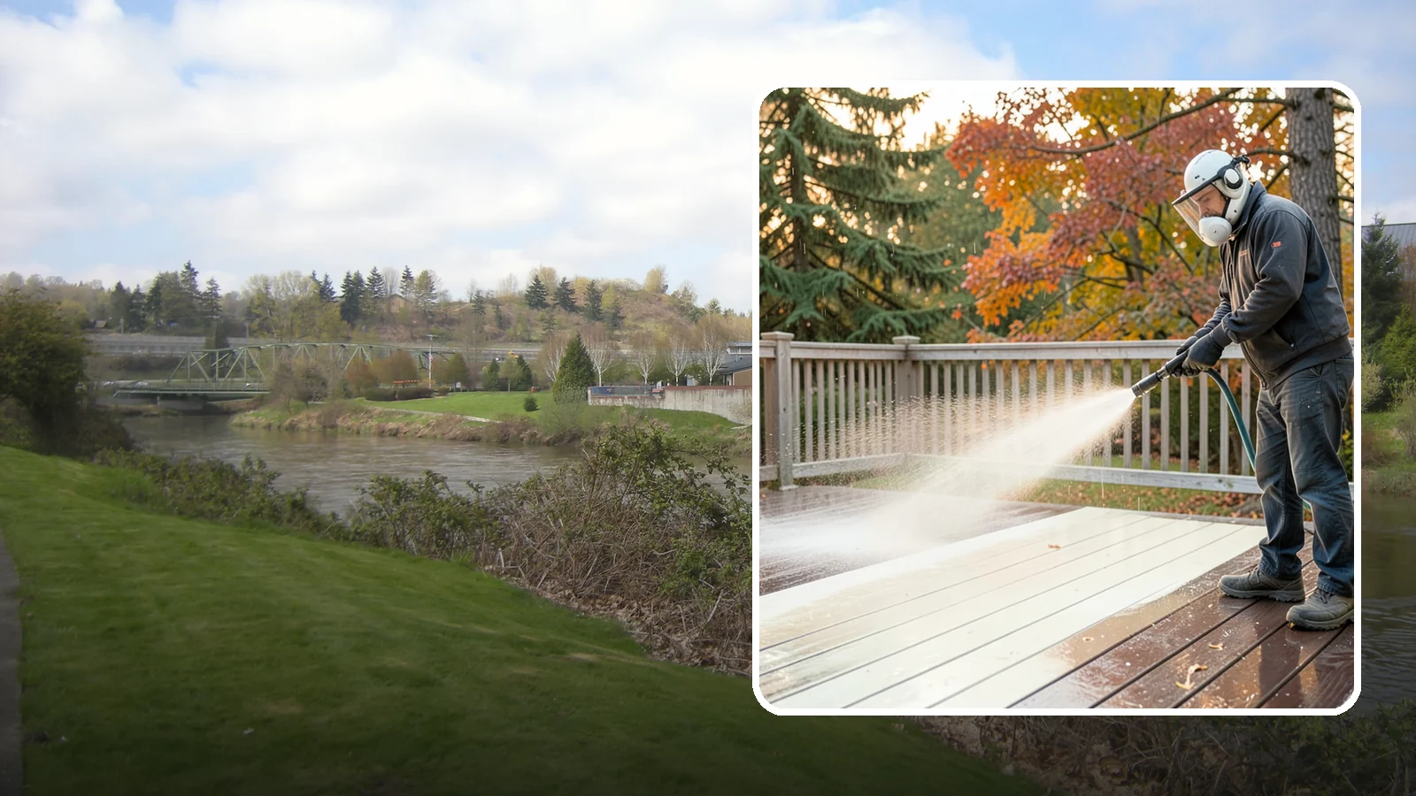 Composite Deck Cleaning in Tukwila, King County, WA - Clean composite decking to clear the mold and algae that even Trex-style boards grow in the Northwest.