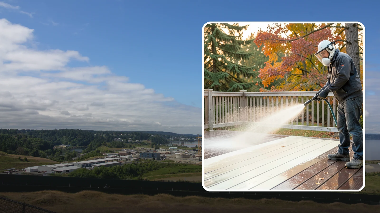 Composite Deck Cleaning in University Place, Pierce County, WA - Clean composite decking to clear the mold and algae that even Trex-style boards grow in the Northwest.