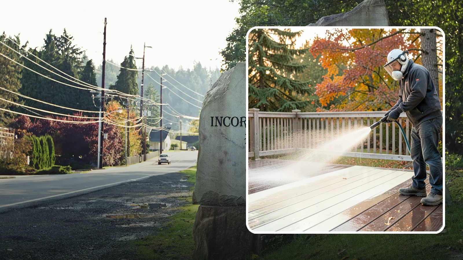 Composite Deck Cleaning in Wilkeson, Pierce County, WA - Clean composite decking to clear the mold and algae that even Trex-style boards grow in the Northwest.