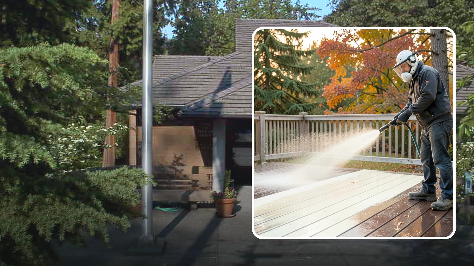 Composite Deck Cleaning in Yarrow Point, King County, WA - Clean composite decking to clear the mold and algae that even Trex-style boards grow in the Northwest.