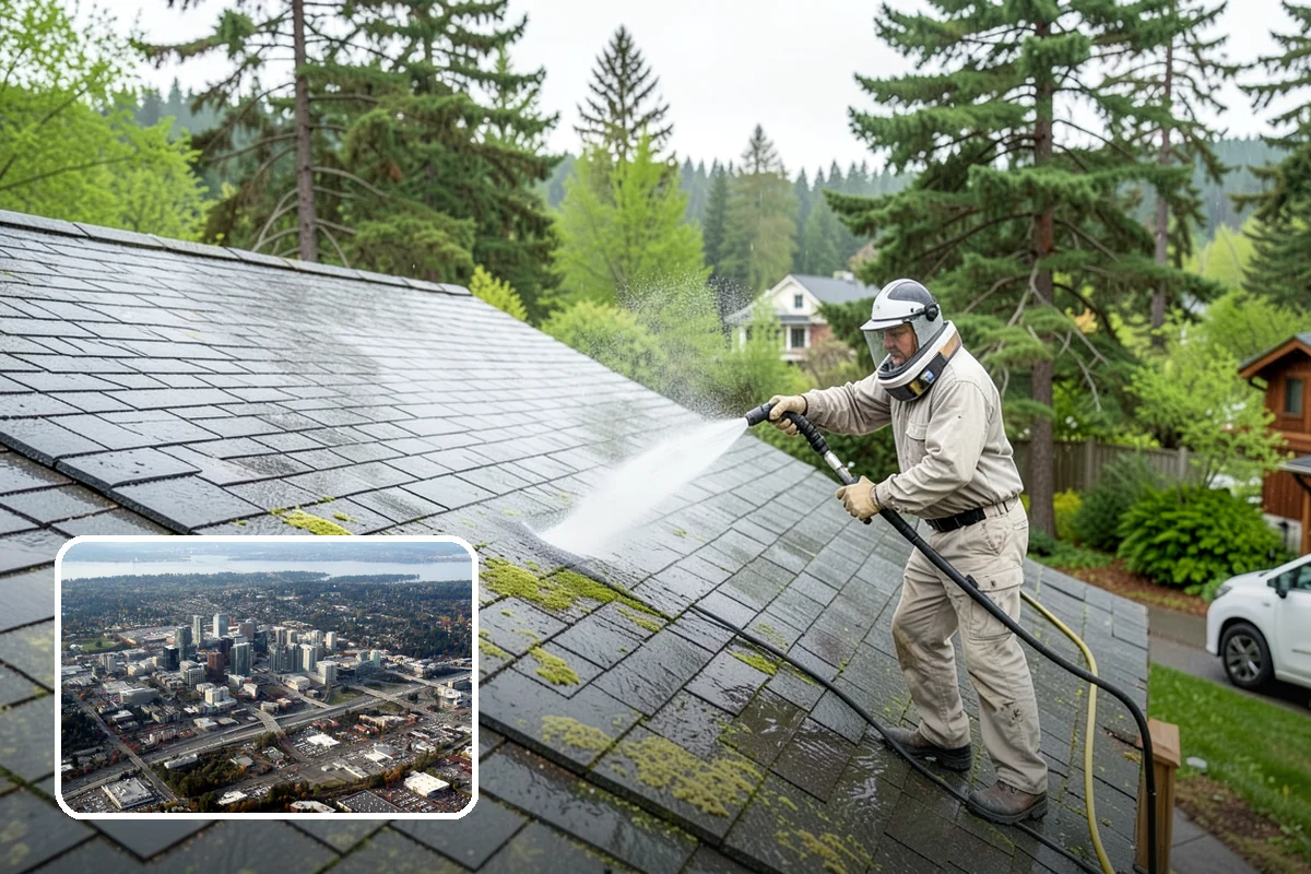 Composite Fence Cleaning in Bellevue, King County, WA - Removes mildew that settles into the composite grain texture