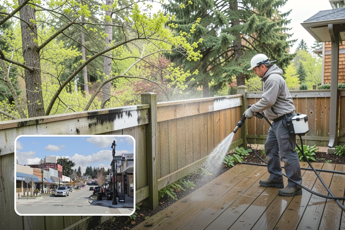 Composite Fence Cleaning in Bothell, King County, WA - Removes mildew that settles into the composite grain texture