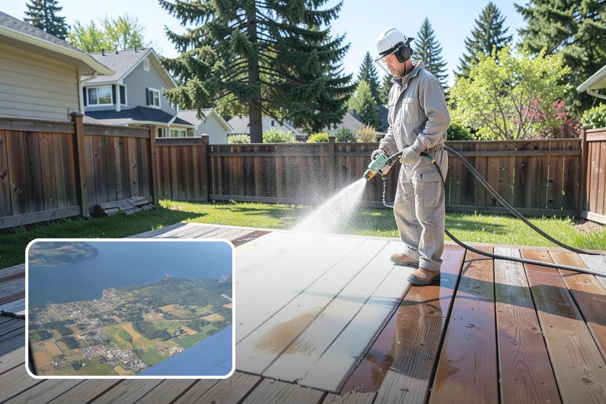 Composite Fence Cleaning in Coupeville, Island County, WA - Removes mildew that settles into the composite grain texture