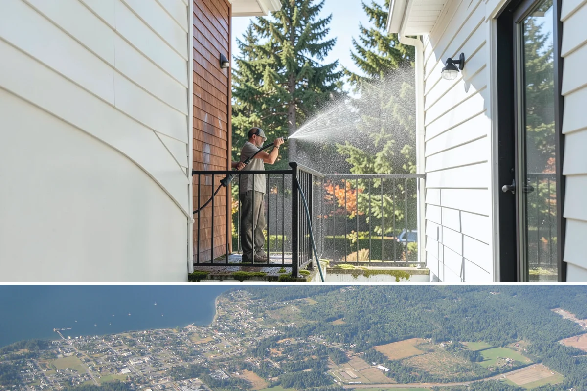 Composite Fence Cleaning in Coupeville, Island County, WA - Clean composite in late spring or summer so shaded panels dry before the mildew has a chance to reestablish.