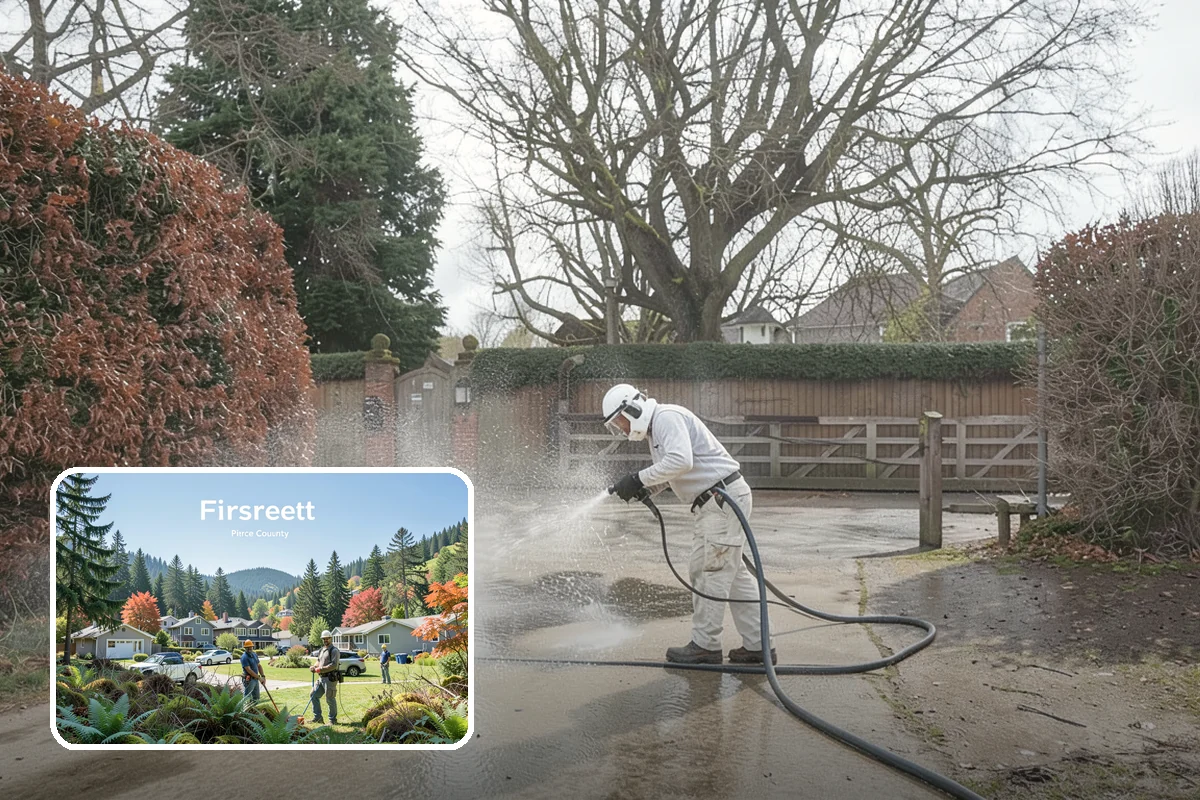 Composite Fence Cleaning in Fircrest, Pierce County, WA - Removes mildew that settles into the composite grain texture