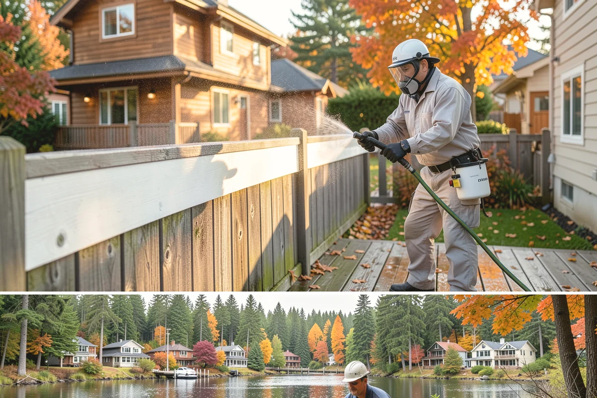 Composite Fence Cleaning in La Conner, Skagit County, WA - Clean composite in late spring or summer so shaded panels dry before the mildew has a chance to reestablish.