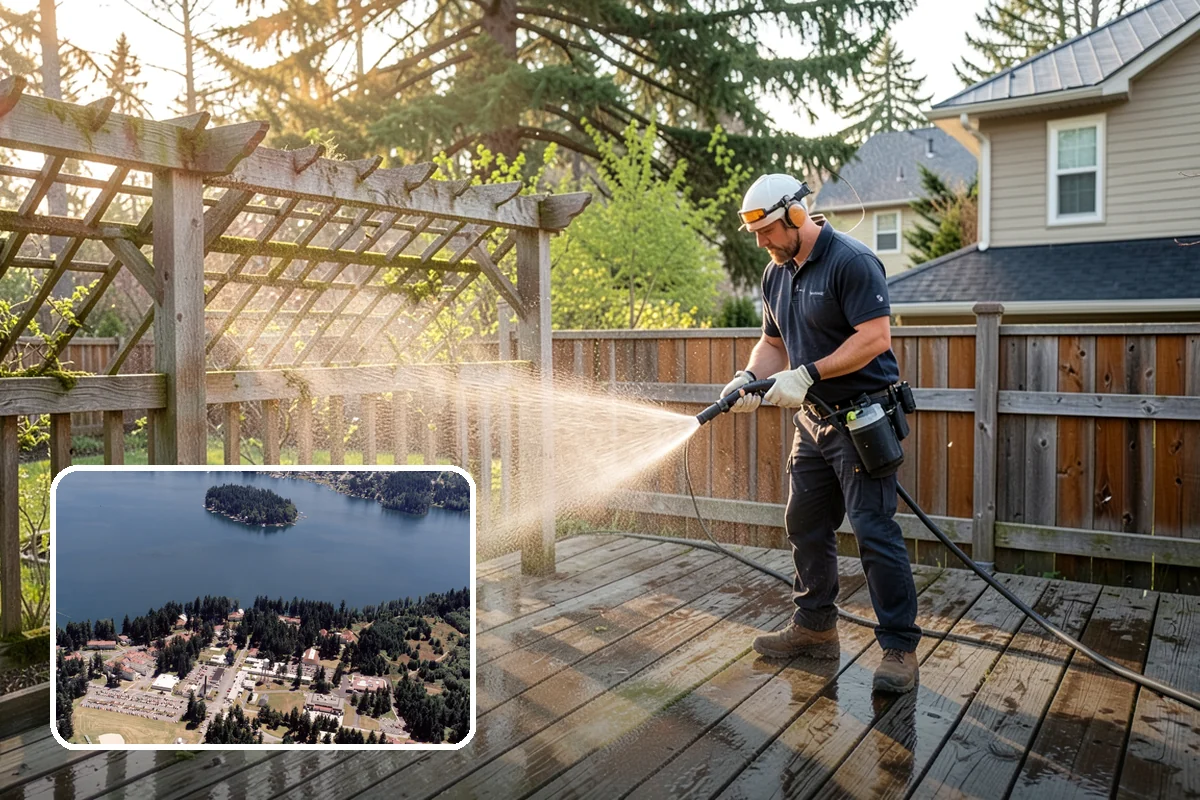 Composite Fence Cleaning in Lakewood, Pierce County, WA - Removes mildew that settles into the composite grain texture