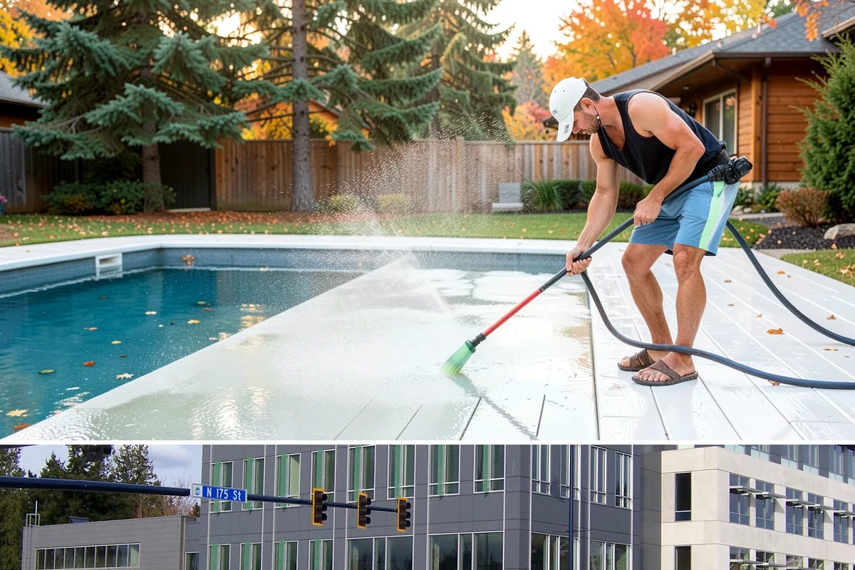 Composite Material Cleaning in Shoreline, King County, WA - Clean composite surfaces in spring or early summer to remove the mold film that builds through the wet, shaded winter.