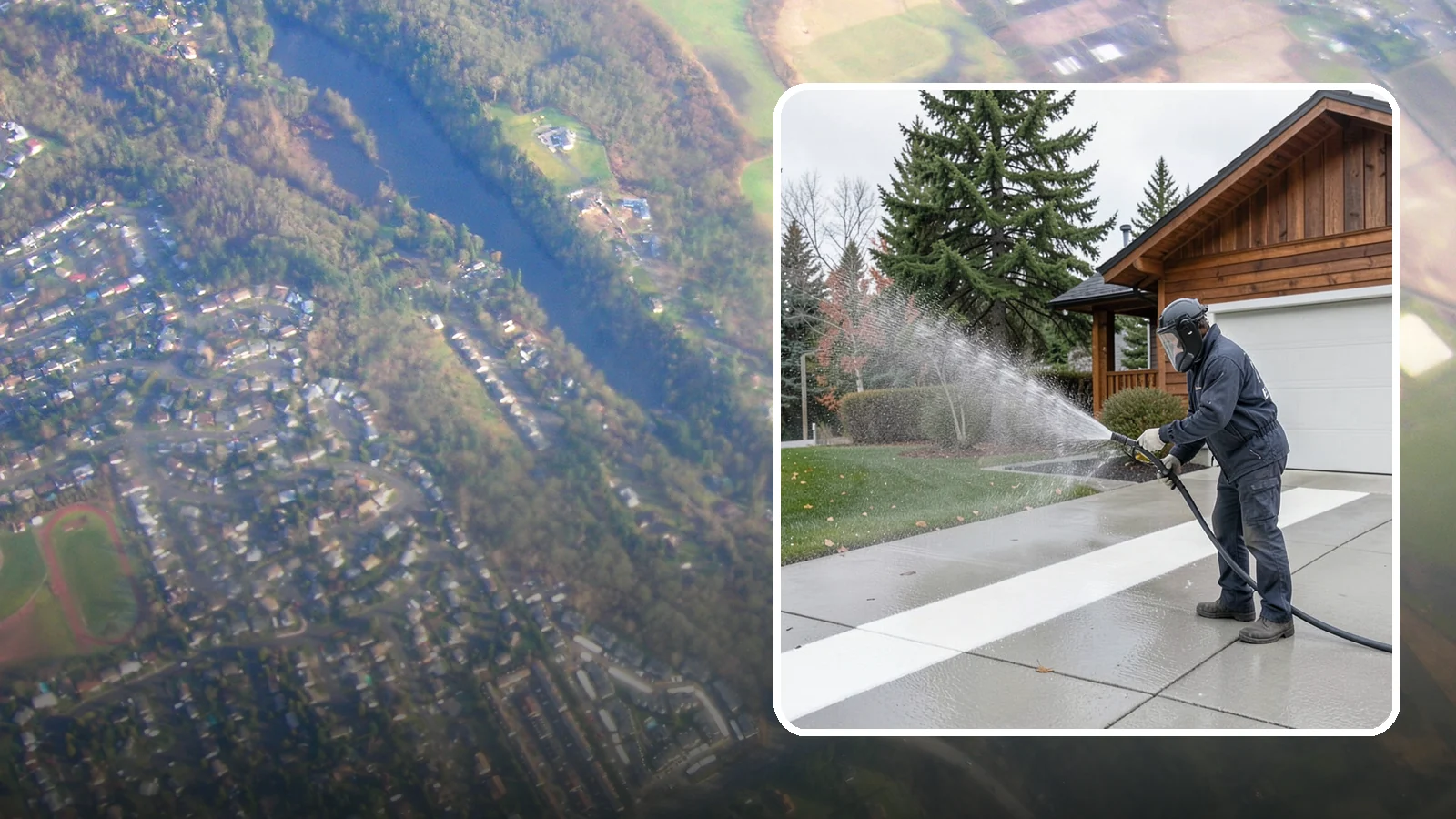 Concrete Brightening in Algona, King County, WA - Bring grayed, weathered concrete back to a bright, fresh tone with a post-wash brightening treatment.