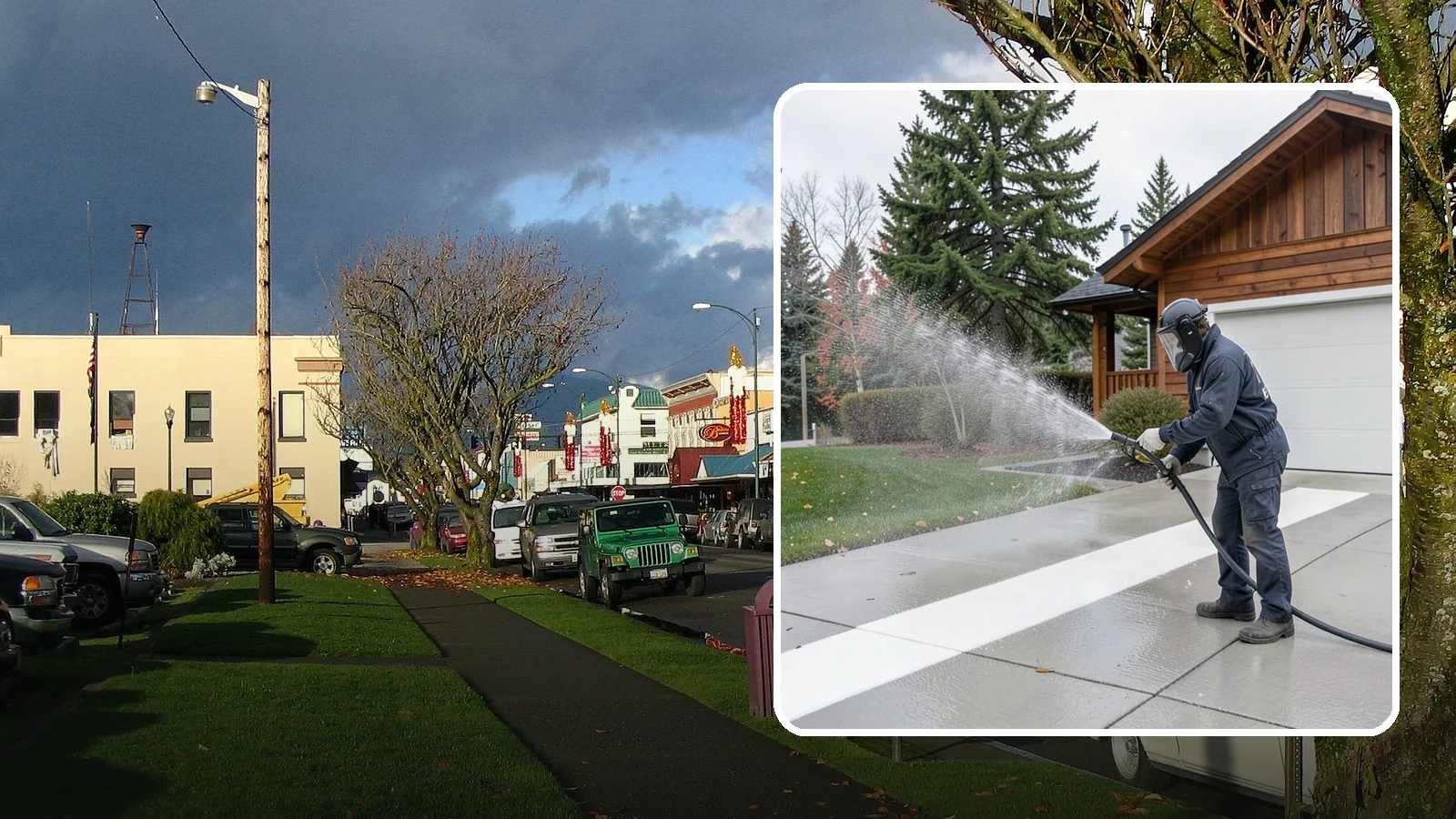 Concrete Brightening in Arlington, Snohomish County, WA - Bring grayed, weathered concrete back to a bright, fresh tone with a post-wash brightening treatment.
