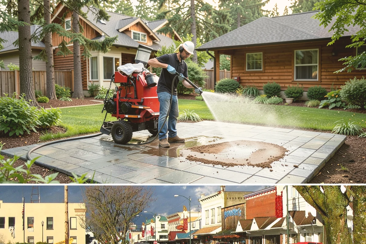Concrete Brightening in Arlington, Snohomish County, WA - A dry stretch in summer lets the brightener react and rinse cleanly without dilution from rain, making it the best season for...