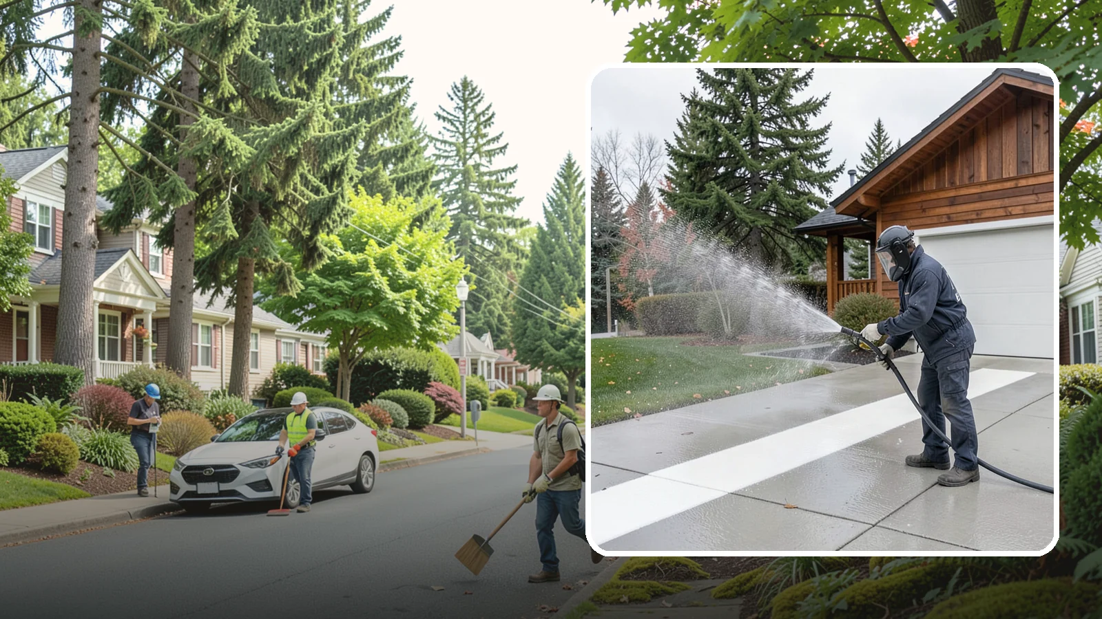 Concrete Brightening in Beaux Arts Village, King County, WA - Bring grayed, weathered concrete back to a bright, fresh tone with a post-wash brightening treatment.