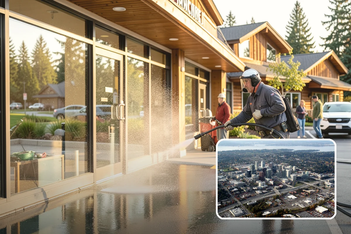Concrete Brightening in Bellevue, King County, WA - Reverses the dull, grayed look caused by years of damp weather