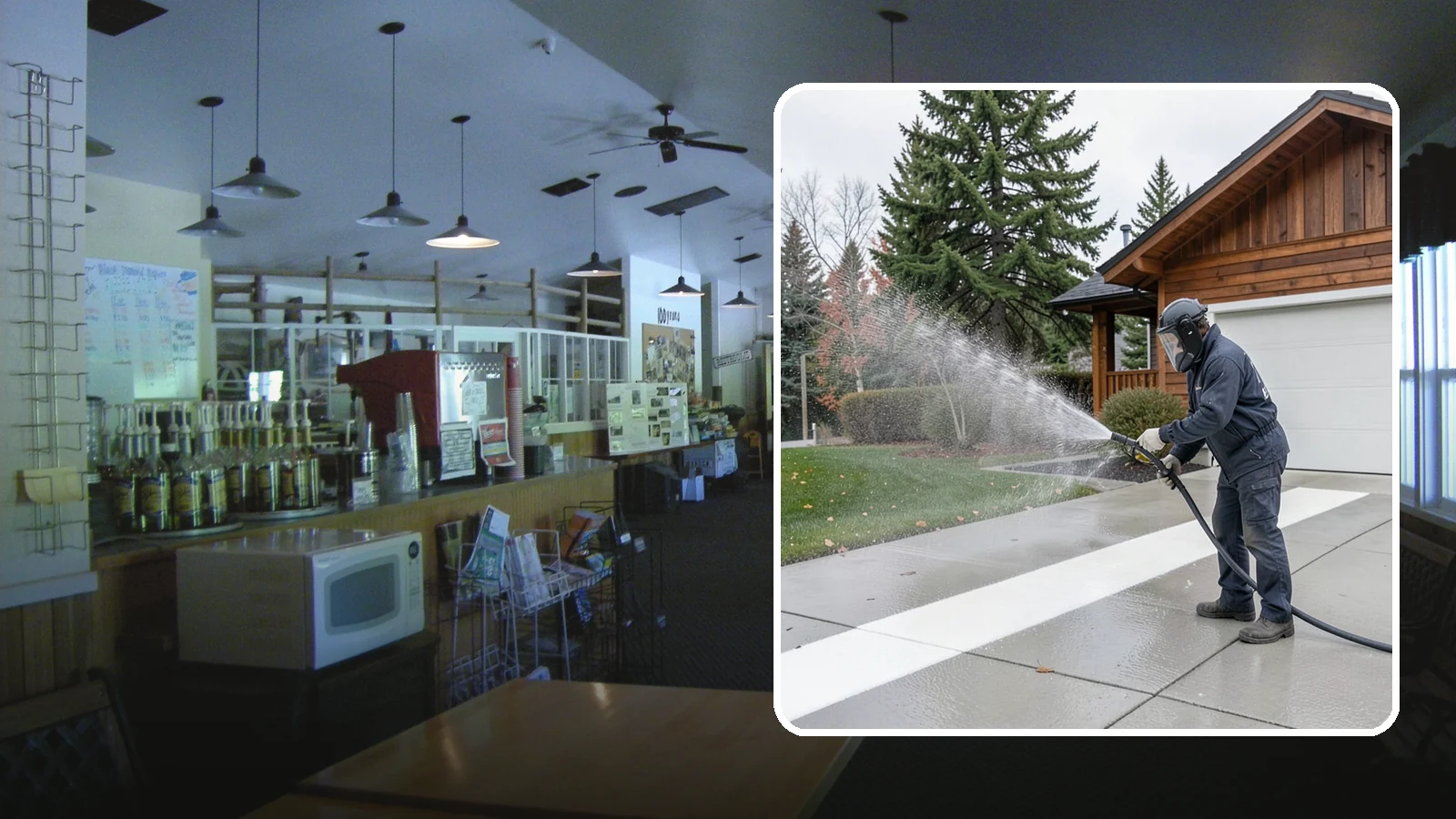 Concrete Brightening in Black Diamond, King County, WA - Bring grayed, weathered concrete back to a bright, fresh tone with a post-wash brightening treatment.
