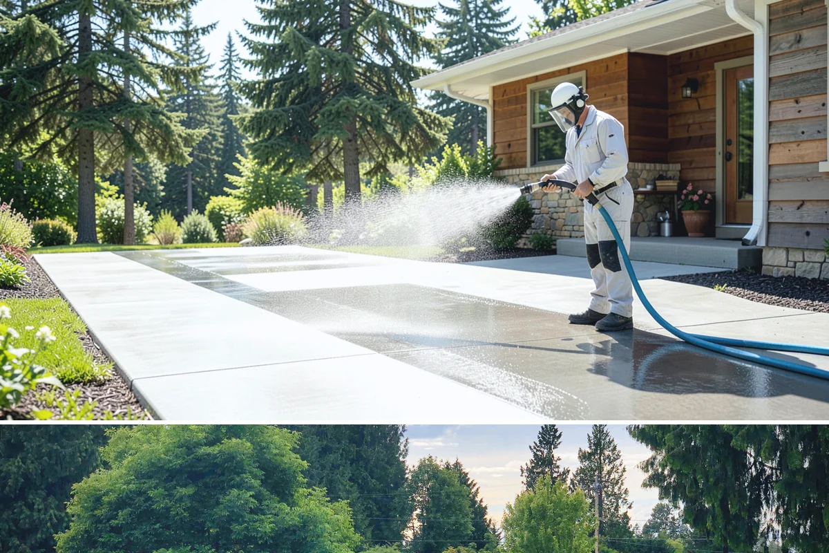 Concrete Brightening in Bonney Lake, Pierce County, WA - A dry stretch in summer lets the brightener react and rinse cleanly without dilution from rain, making it the best season for...