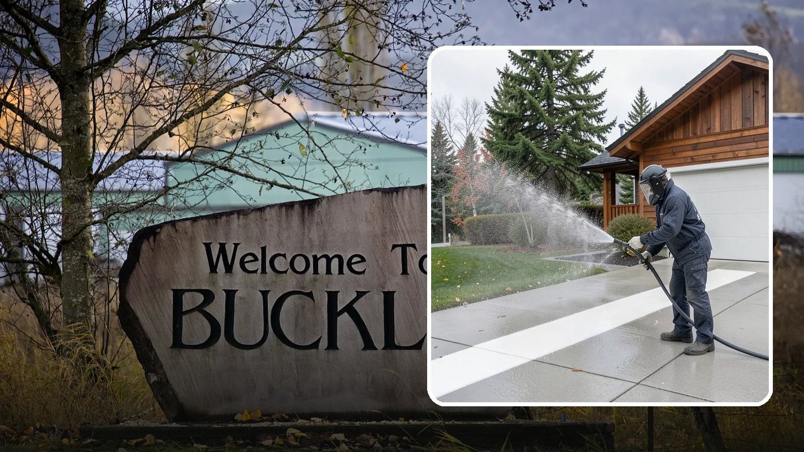Concrete Brightening in Buckley, Pierce County, WA - Bring grayed, weathered concrete back to a bright, fresh tone with a post-wash brightening treatment.